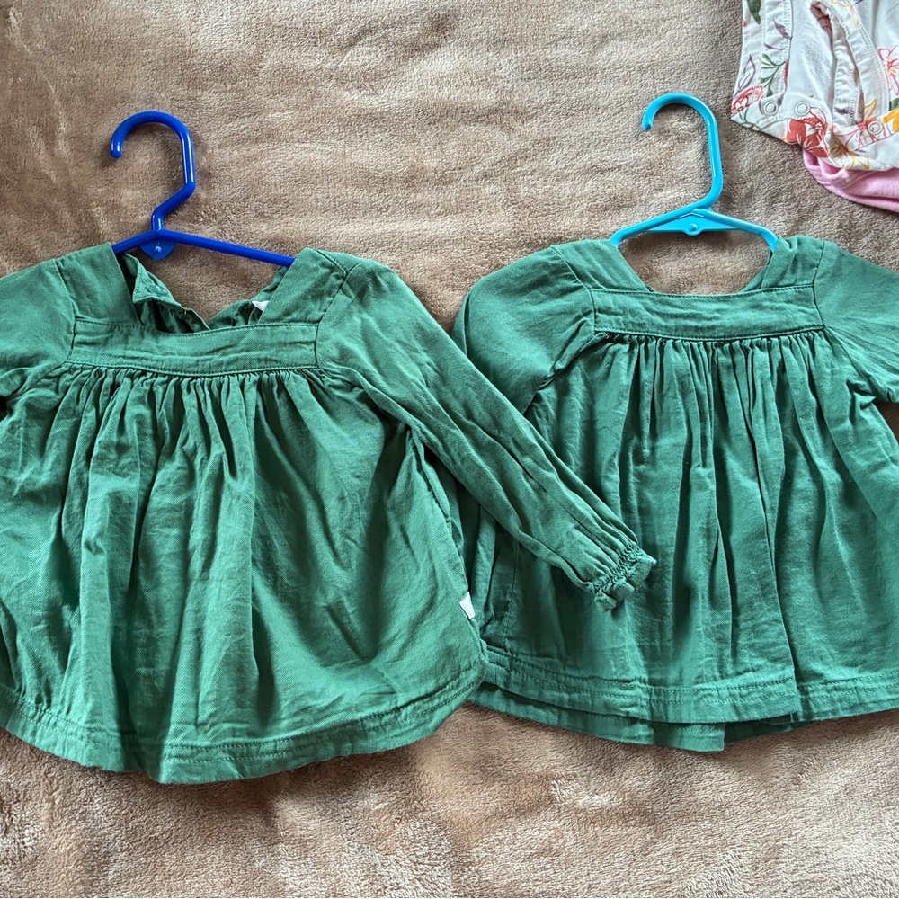 Twins RuffleButt Green Long Sleeve Baby Dresses